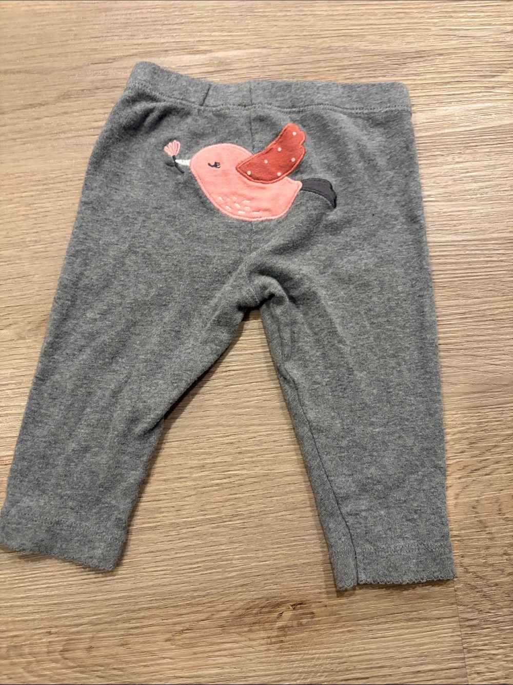 Gray Baby/Toddler Leggings with Pink Bird Applique on bottom